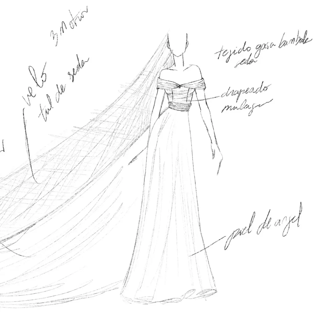 Boceto a lápiz de un traje de novia
