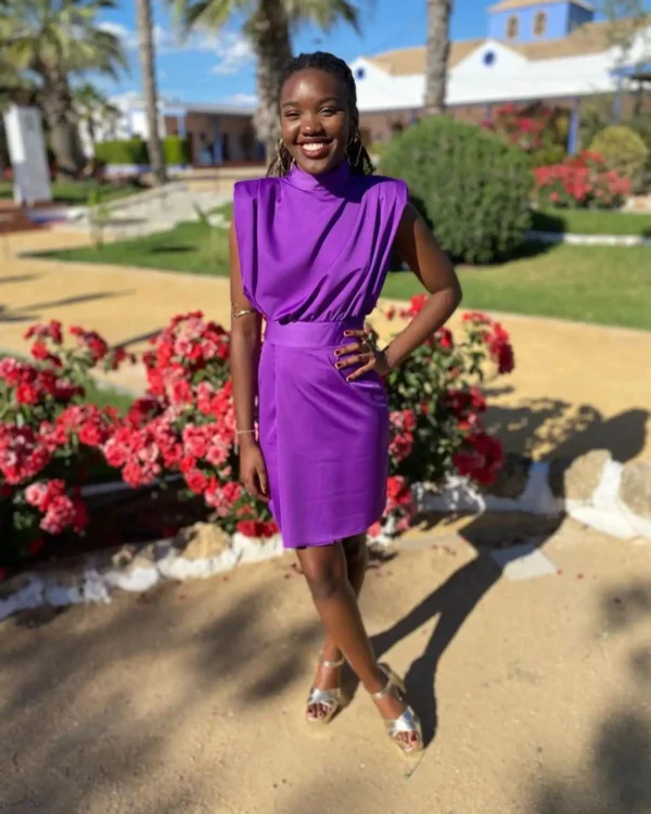 Vestido satén morado